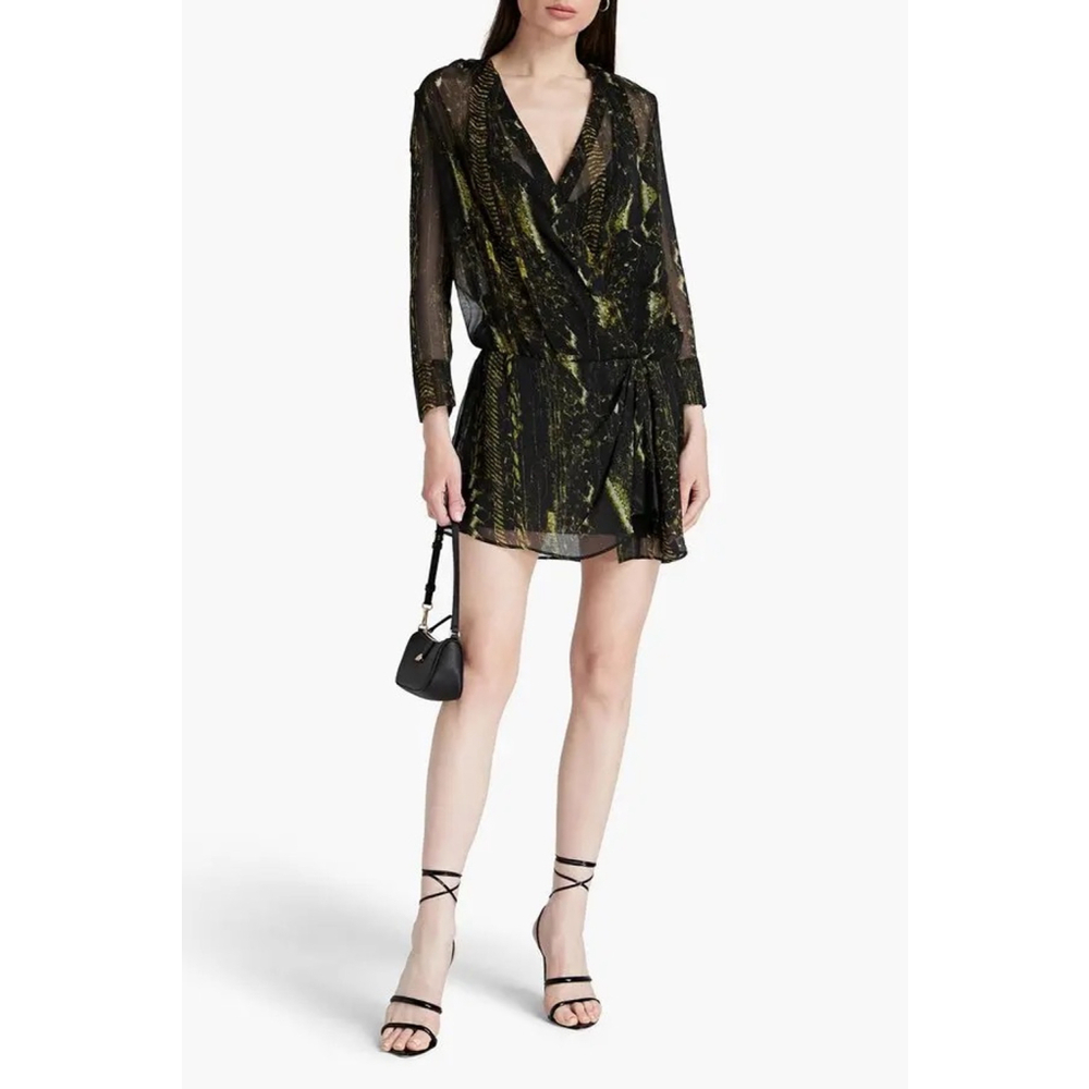 Women's IRO PARIS Snake-Print Chiffon Mini Dress Black Chartreuse
